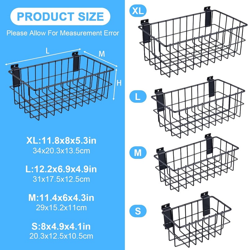 BAKEWAY 4Pcs Large Slatwall Baskets Set Ventilated Metal Pegboard Baskets Slatwall Basket, Hanging Storage Baskets for PVC Slatwall Panel, Storage Display on Garage Slatwall Panels, Slatwall Accessories Black - Image 2